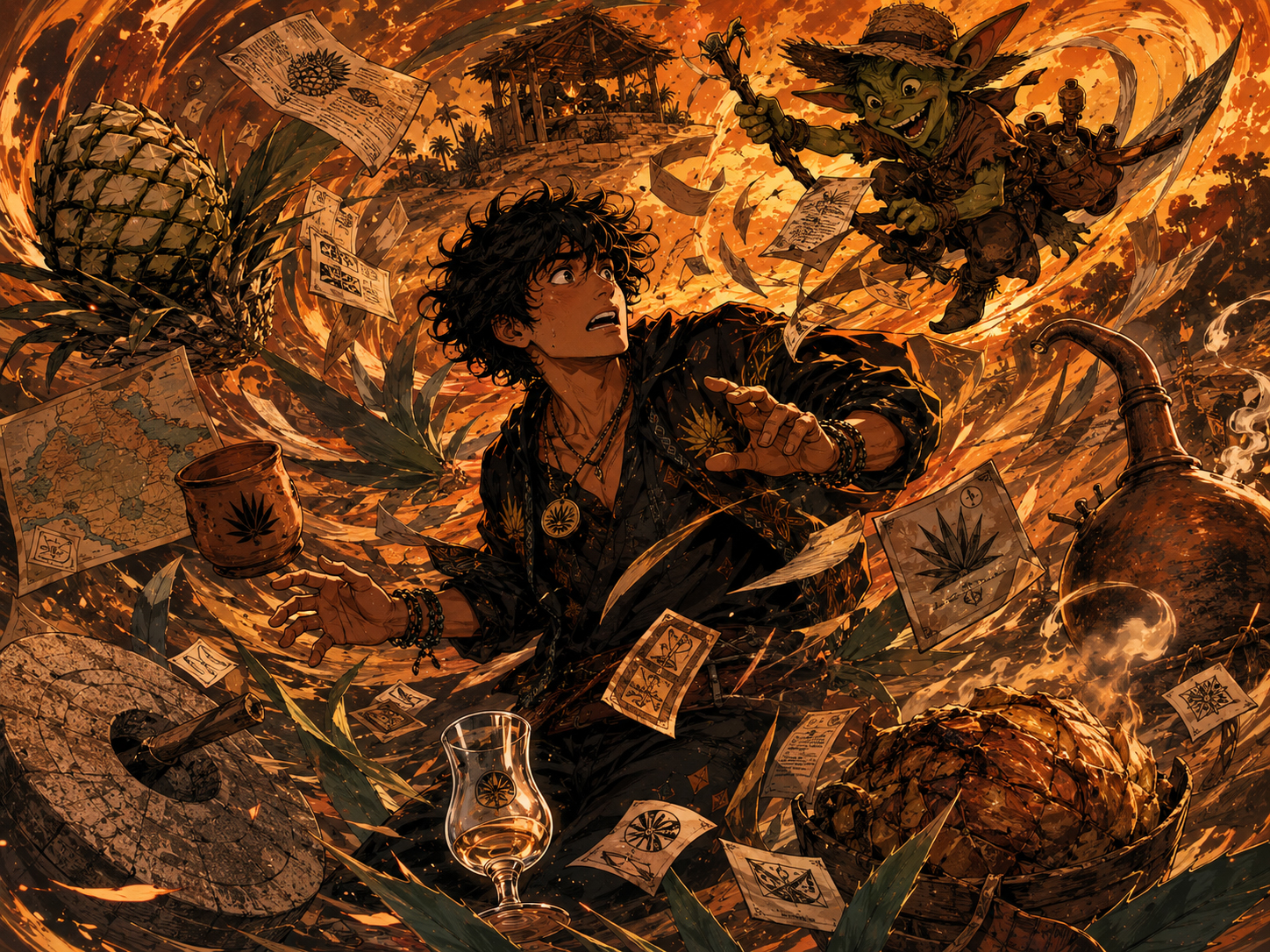 Label Goblin throwing mezcal paperwork into the air.